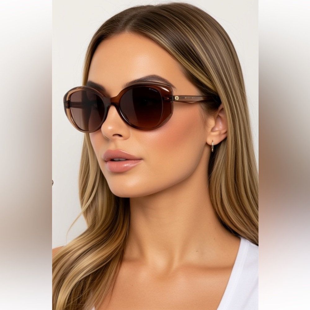 NWT Coach 54mm Tan/Brown Round Sunglasses